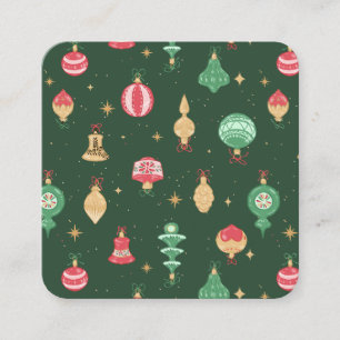 Vintage Style Christmas Ornament Pattern - Green Square Business Card