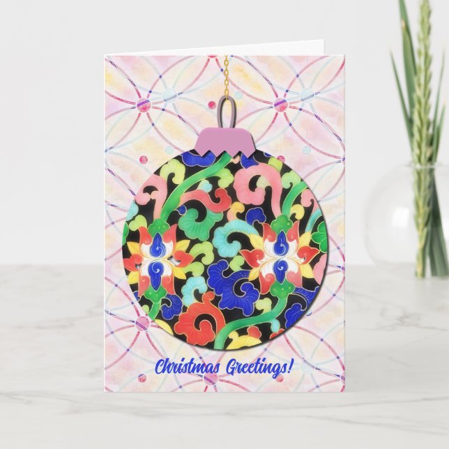 Vintage Style Christmas Ornament Pink Art Card (Front)