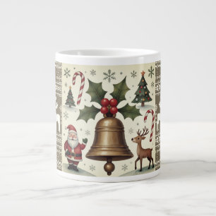 Vintage Style, Christmas Pattern Large Coffee Mug