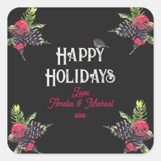 Vintage Style Christmas Personalized Square Sticker