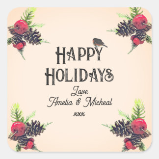Vintage Style Christmas Personalized Square Sticker