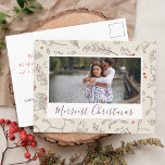 Vintage Style Christmas Photo Postcard<br><div class="desc">Vintage style Christmas postcard features your favorite photo with a script word "Merriest Christmas". On the back of the postcard,  the text can be customized or deleted for a handwritten message. Email me @ JMR_Designs@yahoo.com if you need assistance or have any special requests.</div>