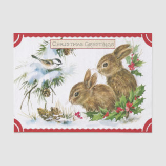 Vintage Style Christmas Rabbits with Bird Friend Tissue Paper