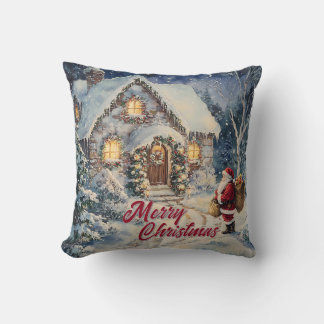 Vintage Style Christmas Santa Claus at Home Throw Pillow