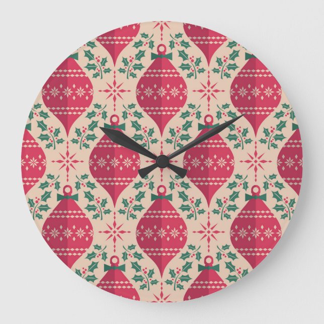 Vintage Style Christmas Seamless Pattern Large Clock (Front)
