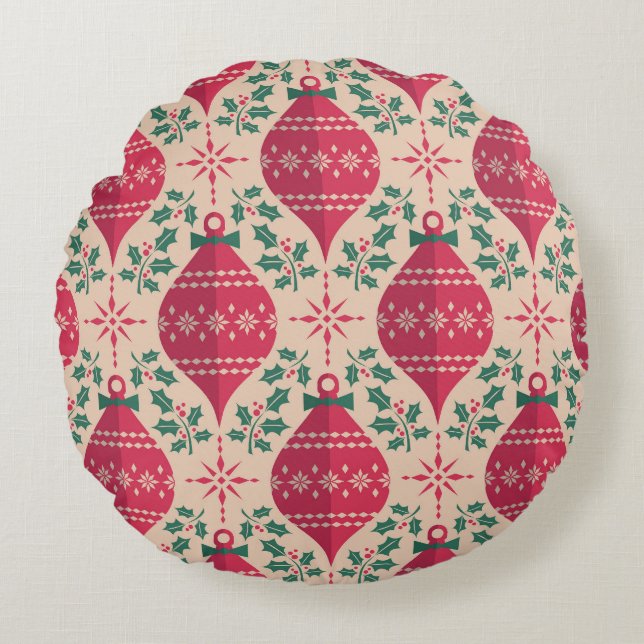 Vintage Style Christmas Seamless Pattern Round Pillow (Front)