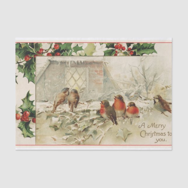 Vintage Style Christmas Singing Birds  Tissue Paper (Front)