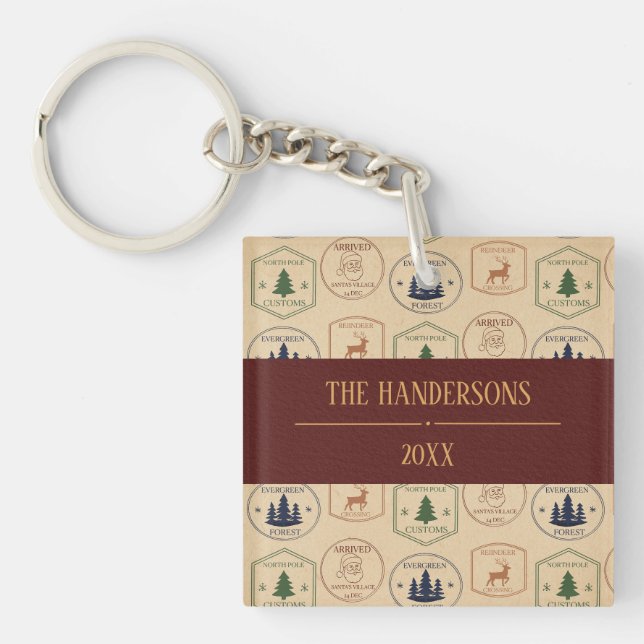 Vintage Style Christmas Stamp Keychain (Front)