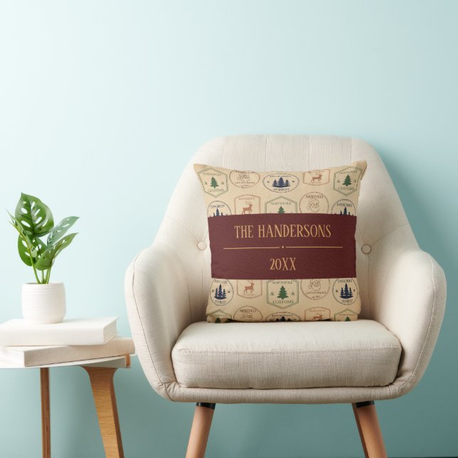 Vintage Style Christmas Stamp Throw Pillow (Chair)