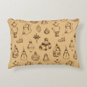 vintage style christmas toys hand drawn accent pillow