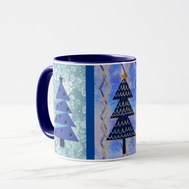 Vintage Style Christmas Tree Blue Art Mug Cup (Front Left)