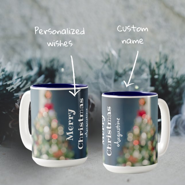 Vintage-style Christmas tree  Two-Tone Coffee Mug (Creator Uploaded)