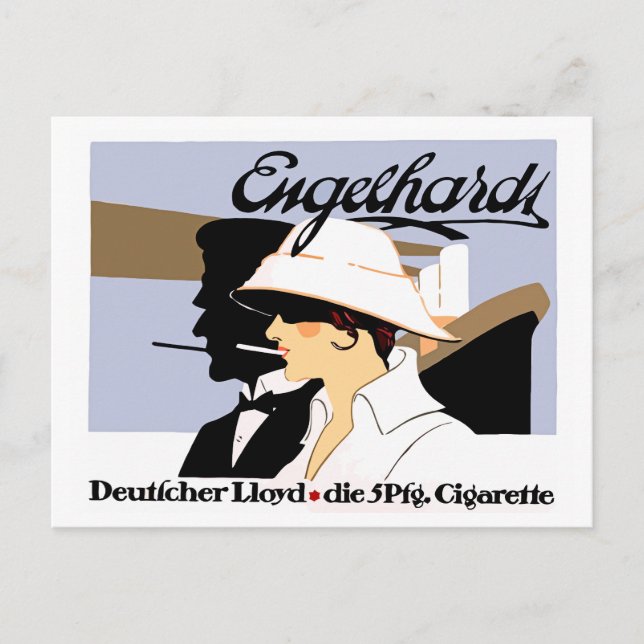 Vintage style cigarettes and shipping line ad postcard (Front)