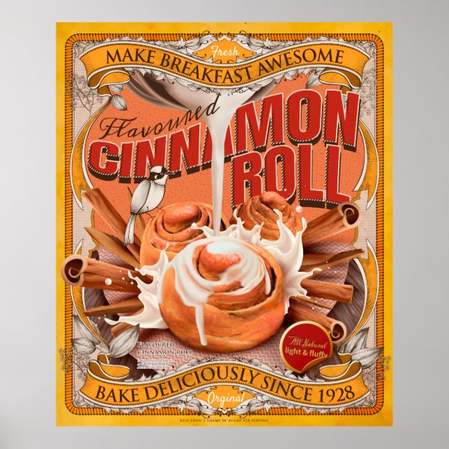 Vintage-style Cinnamon Roll Ad Poster (Front)