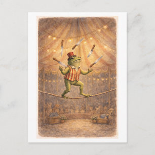 Vintage-Style Circus Frog Juggling Knives Postcard