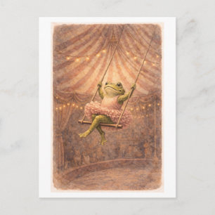 Vintage-Style Circus Frog on Trapeze Postcard