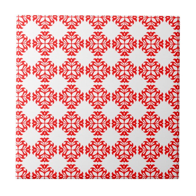 Vintage Style Classic Damask Pattern Print : Red Tile (Front)