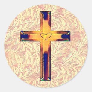 Vintage Style Colourful Faith Cross Classic Round Sticker