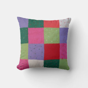 vintage style colourful knitted patchwork design throw pillow