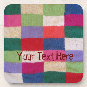 vintage style colourful knitted patchwork squares  coaster