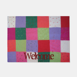 vintage style colourful knitted patchwork squares doormat