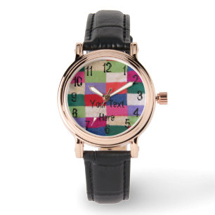 vintage style colourful knitted patchwork squares watch