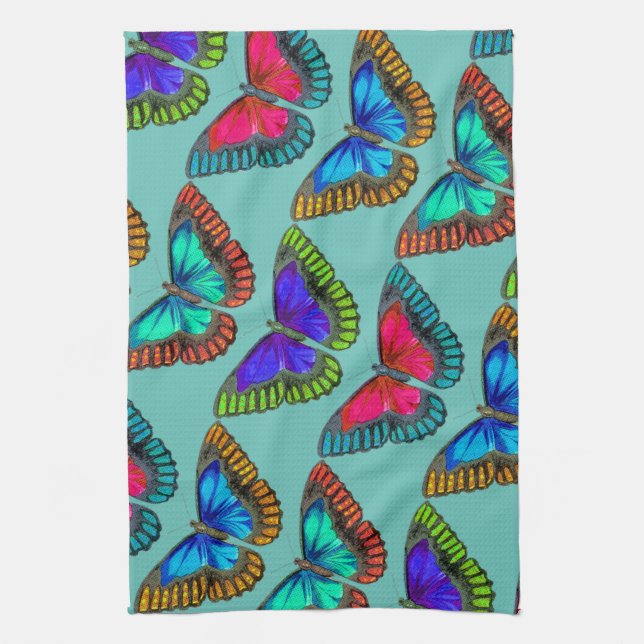 Vintage Style Colourful Monarch Butterfly Kitchen Towel (Vertical)
