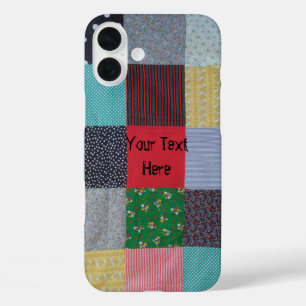 vintage style colourful patchwork fabric squares iPhone 16 plus case