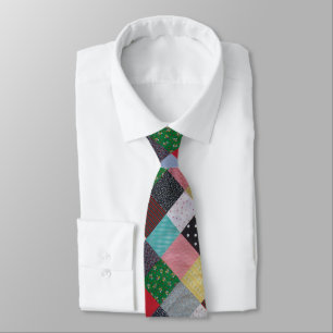 vintage style colourful patchwork squares tie