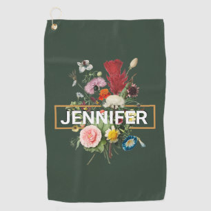 Vintage style colourful wildflowers bouquet golf towel