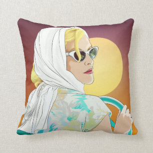 vintage style cool woman illustration pillow 60s