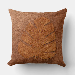 Vintage Style Copper Light Textured Leaf Throw Pillow