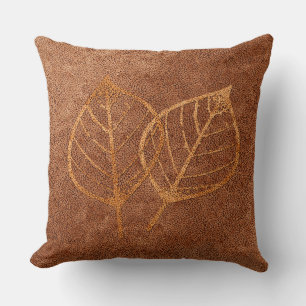 Vintage Style Copper Texture Leaves Throw Pillow