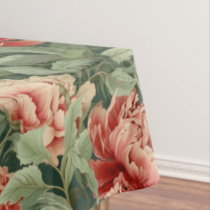 Vintage-Style Coral & Blush Peony Garden Patterned Tablecloth