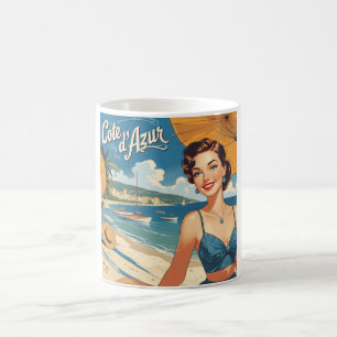 Vintage Style Cote D'Azur Beach Girl Coffee Mug