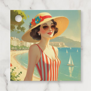 Vintage Style Cote D'Azur Beach Girl Favour Tags