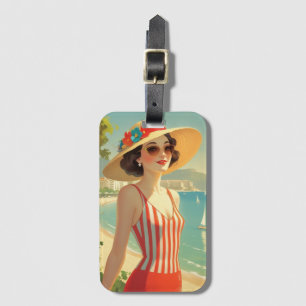 Vintage Style Cote D'Azur Beach Girl Luggage Tag