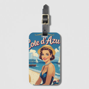 Vintage Style Cote D'Azur Beach Girl Luggage Tag