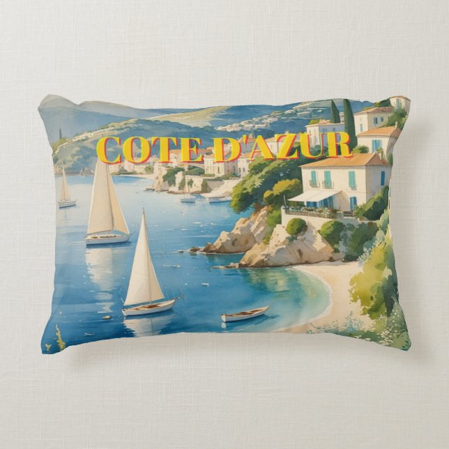 Vintage Style Cote D'Azur French Travel  Accent Pillow (Front)