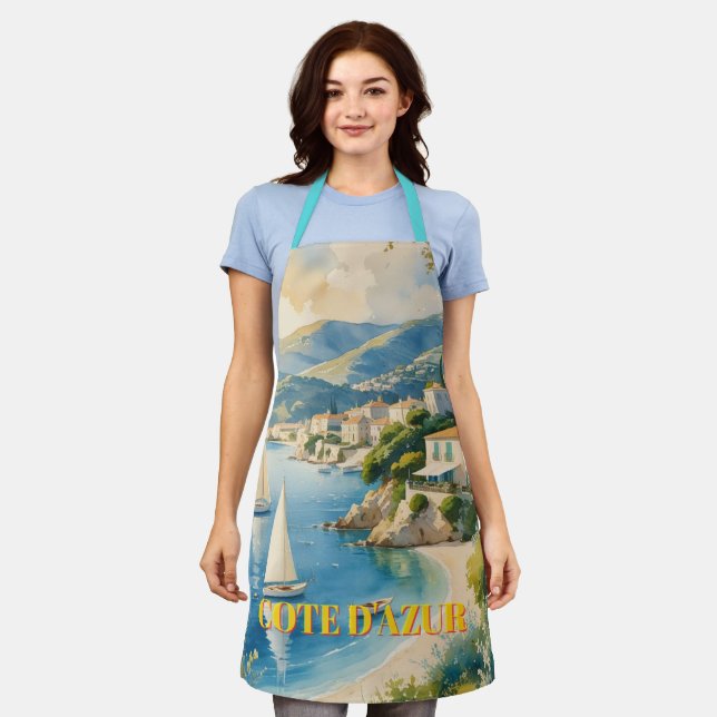 Vintage Style Cote D'Azur French Travel  Apron (Worn)