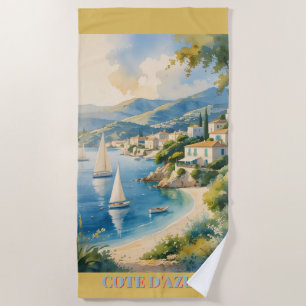 Vintage Style Cote D'Azur French Travel  Beach Towel