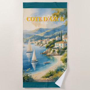 Vintage Style Cote D'Azur French Travel Beach Towel