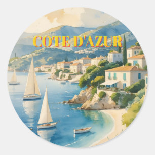 Vintage Style Cote D'Azur French Travel  Classic Round Sticker