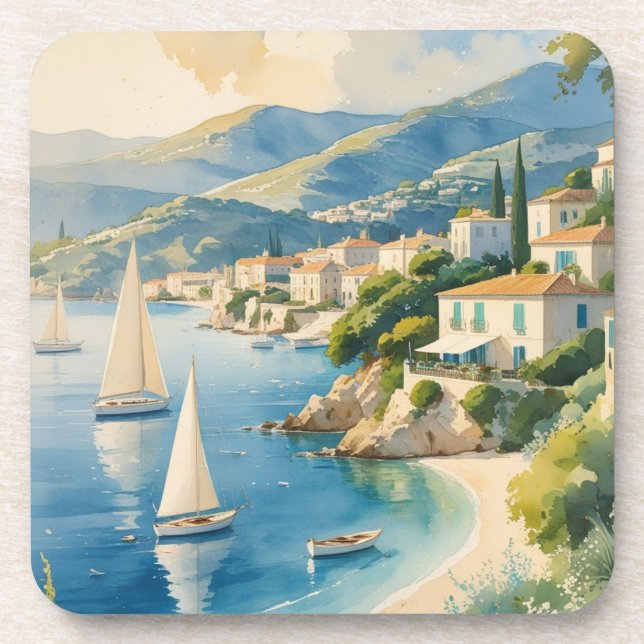 Vintage Style Cote D'Azur French Travel  Coaster (Front)
