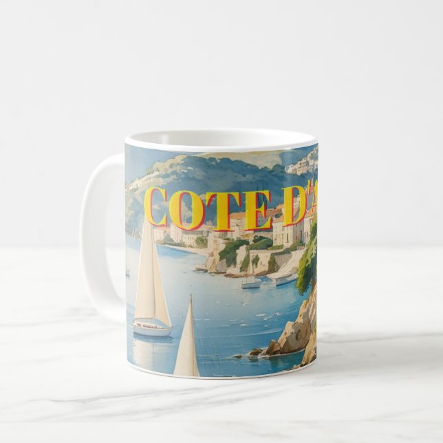 Vintage Style Cote D'Azur French Travel  Coffee Mug (Front Left)