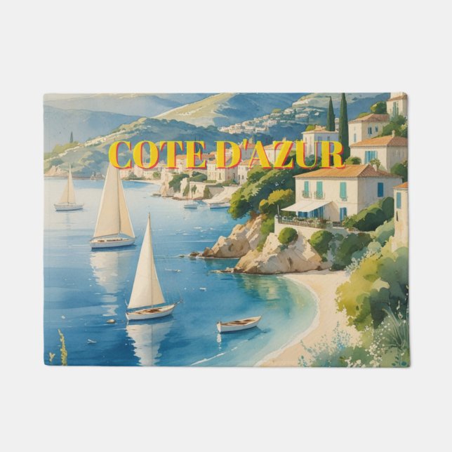 Vintage Style Cote D'Azur French Travel  Doormat (Front)