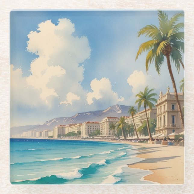 Vintage Style Cote D'Azur French Travel  Glass Coaster (Front)