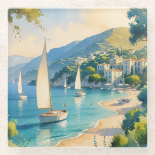 Vintage Style Cote D'Azur French Travel Glass Coaster