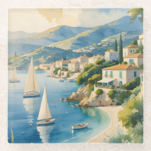 Vintage Style Cote D'Azur French Travel Glass Coaster
