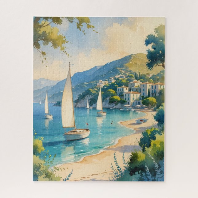 Vintage Style Cote D'Azur French Travel Jigsaw Puzzle (Vertical)